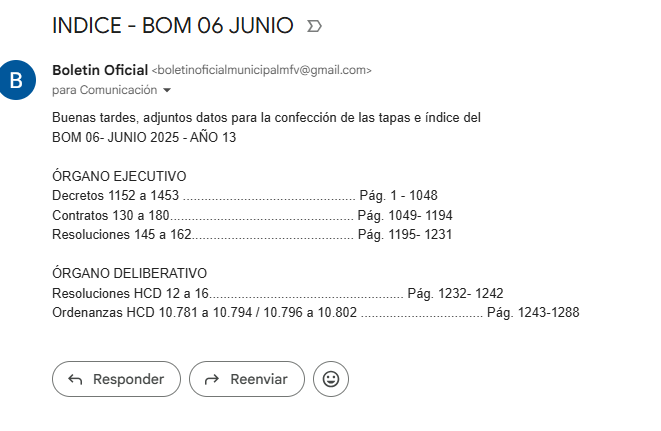 Correo electrónico con el índice y rangos de página